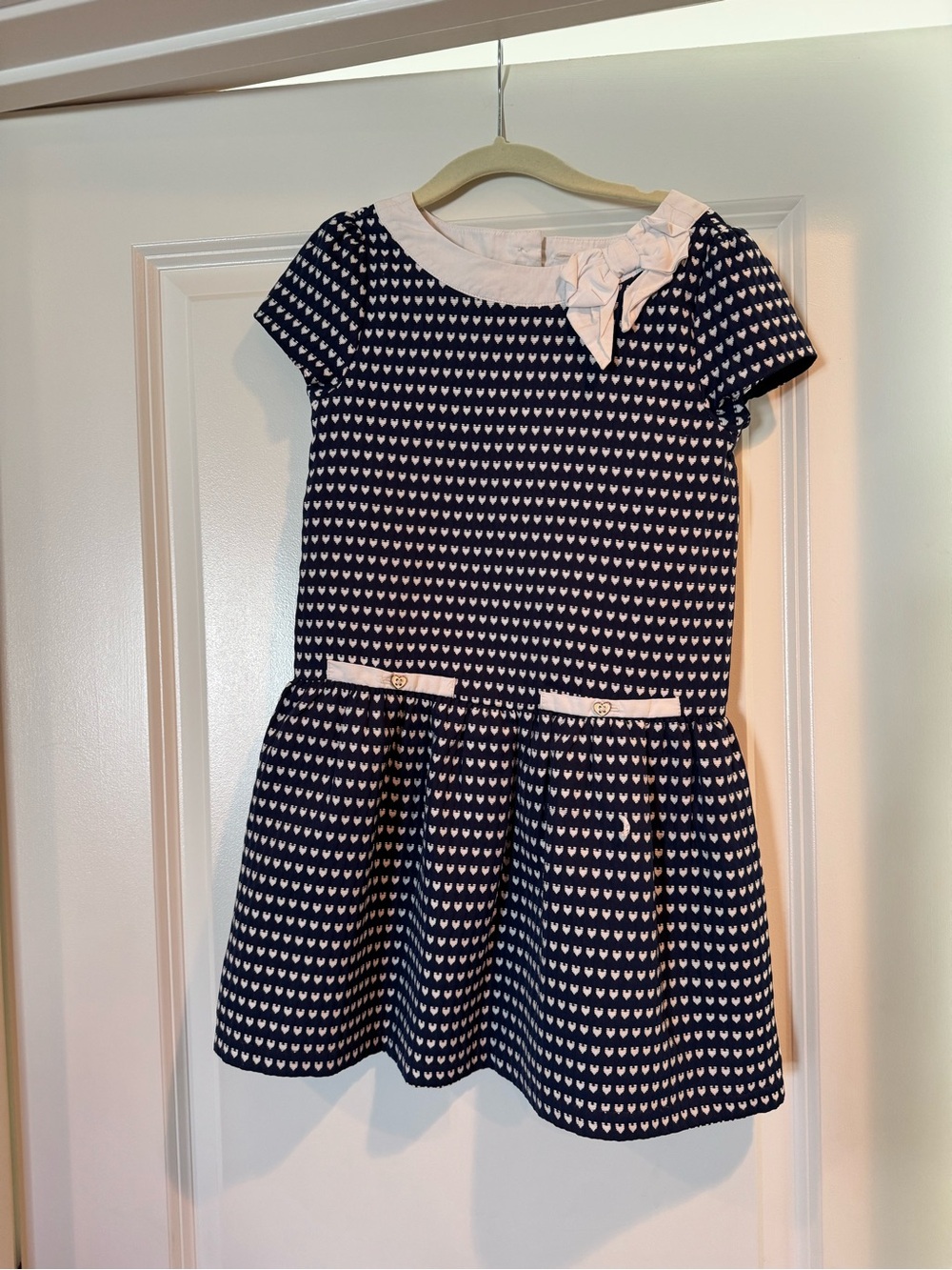 Janie and Jack Navy and White Heart-Print Dress with Bow Accent